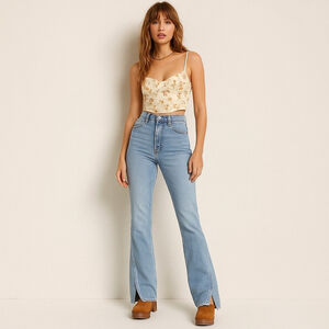 Good American Good Curve Bootcut Jeans 29 | Y2K Twist Seam Split Hem Denim